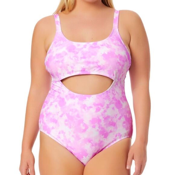 Macy’s California California Waves Pink Tie Dye Peek A Boo One Piece Swimsuit L - Picture 2 of 5
